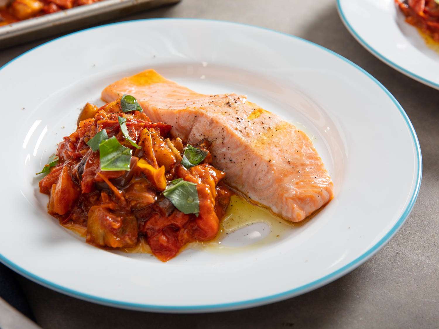 Salmon with Tomato-Eggplant Compote
